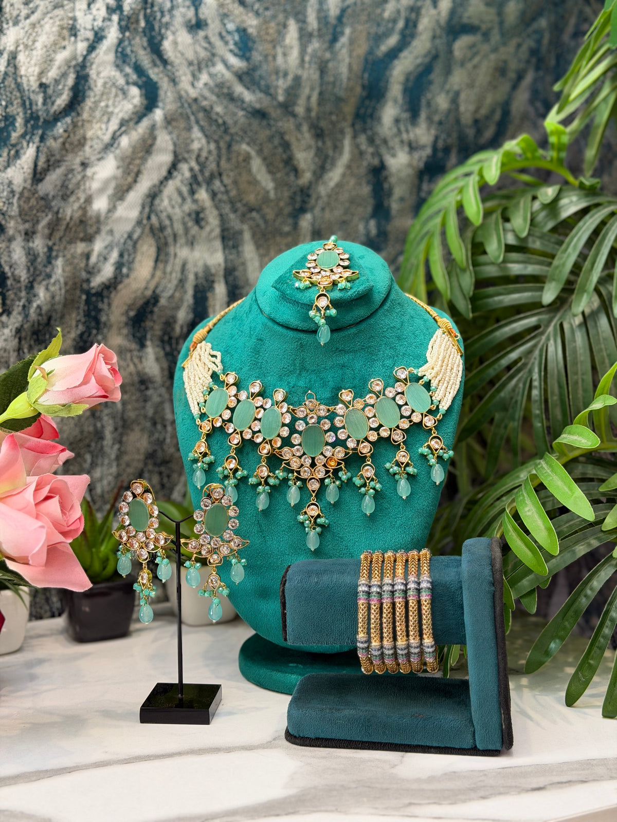 Blush Green Pearl Bridal Jewellery Set