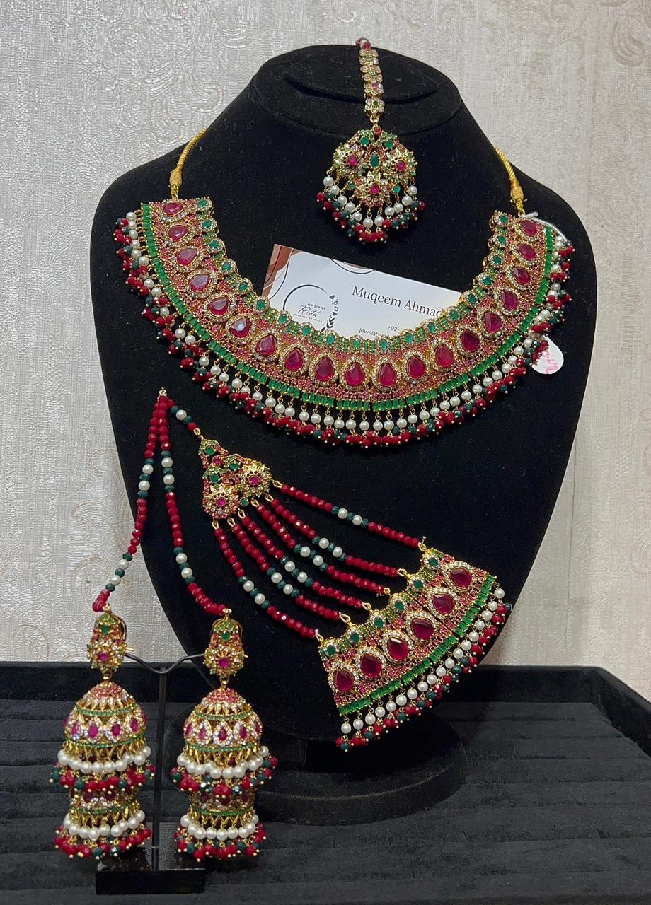 Classic Red & Green Wedding Jewellery Set for Brides