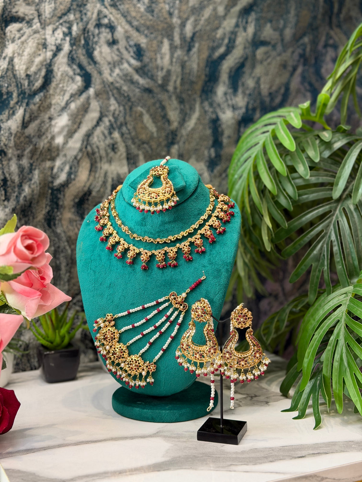 Royal Ruby Pearl Bridal Jewellery Set