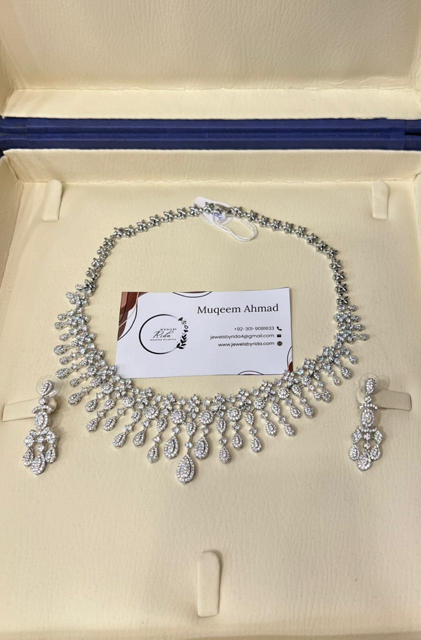Premium Bridal Silver Necklace &amp; Earrings