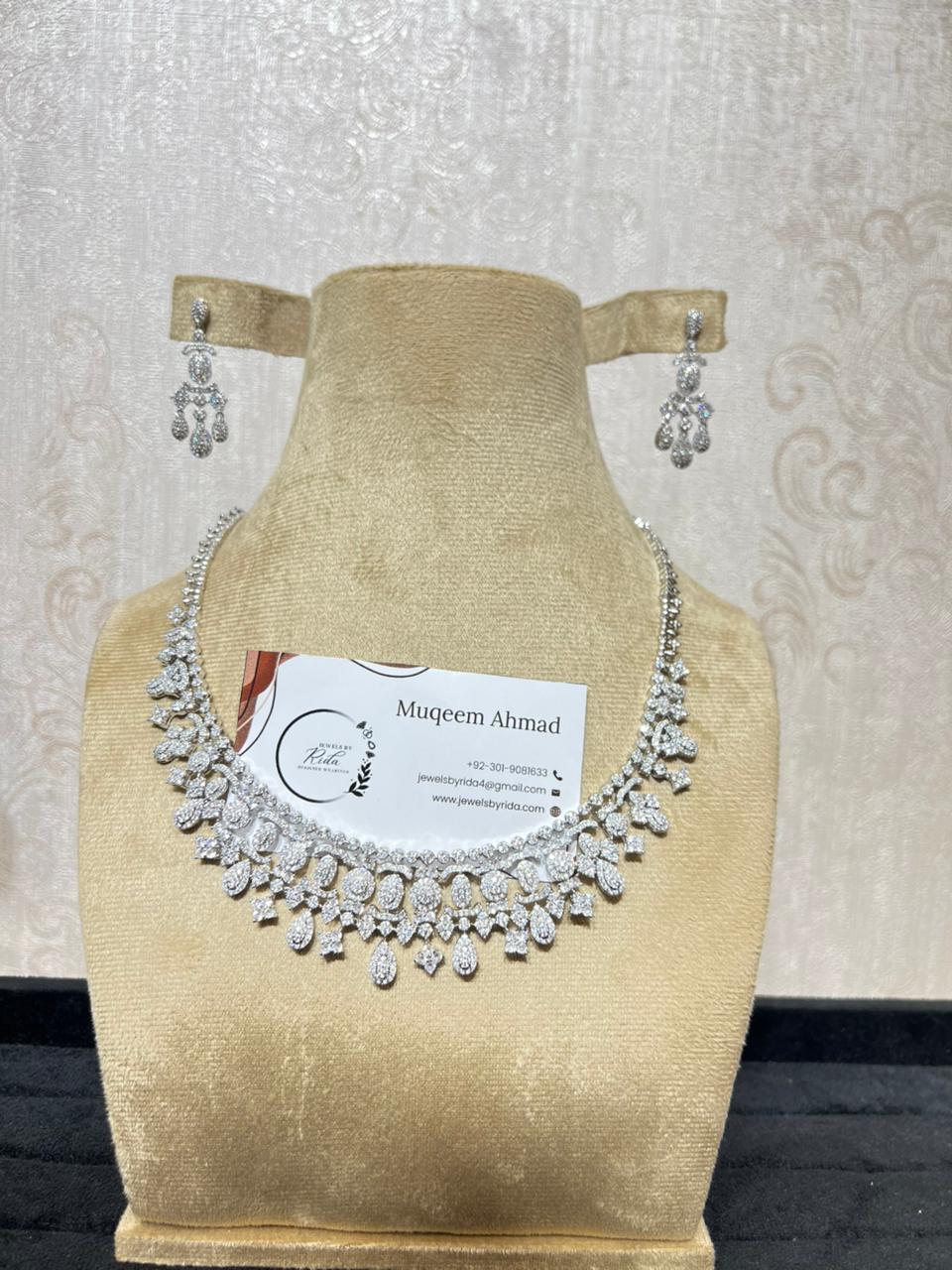 Designer Silver Bridal Necklace &amp; Earrings Set